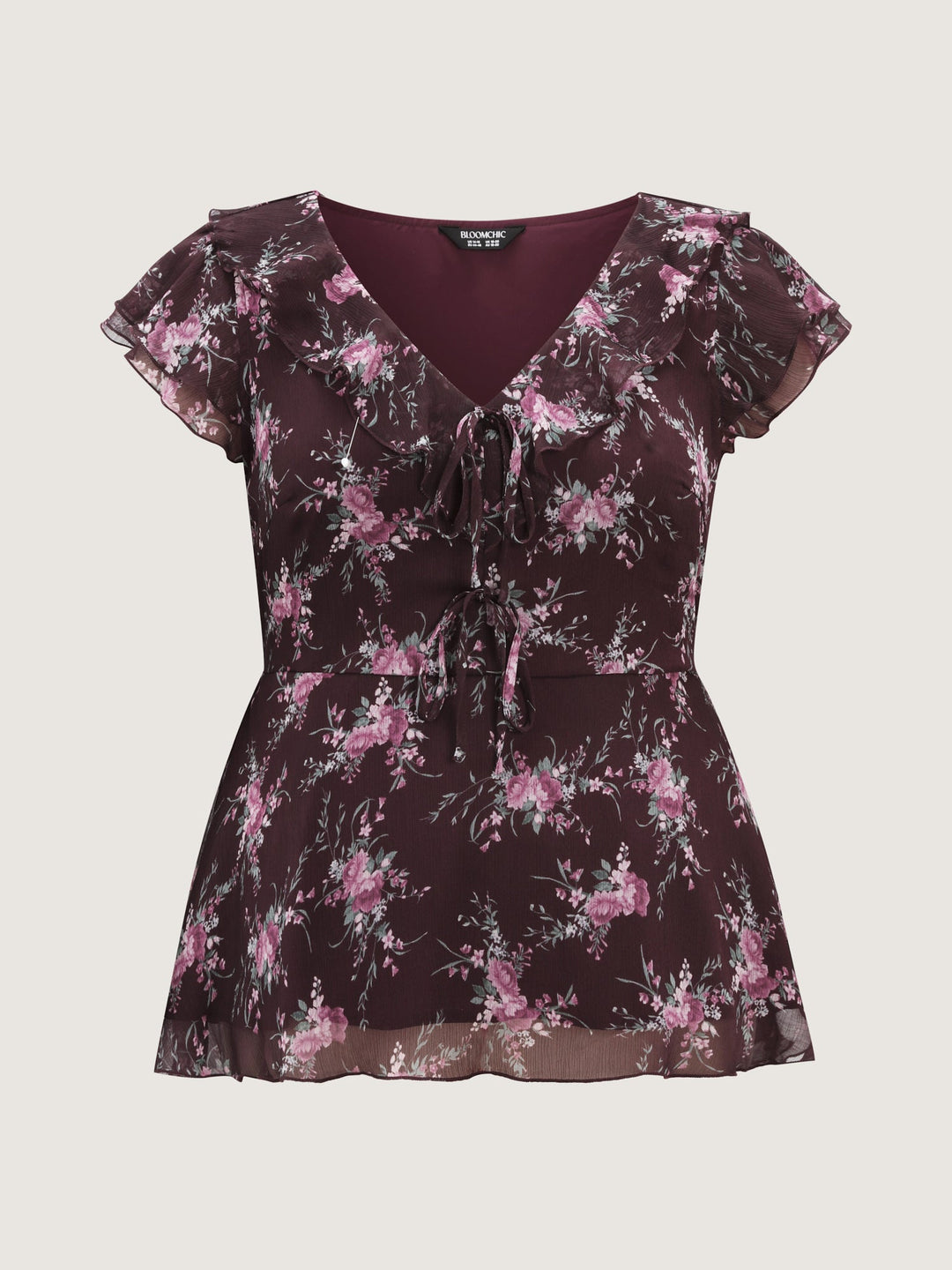 Romantic Floral Print Layered Ruffled Sleeve Blouse