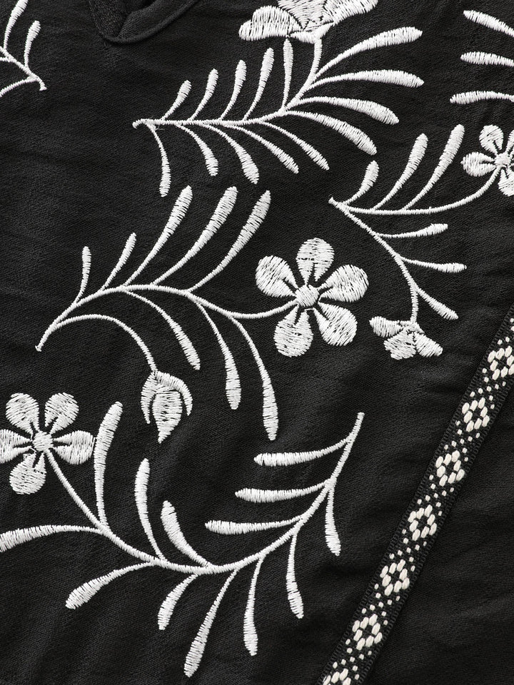 Supersoft Floral Embroidered Notched Collar Blouse