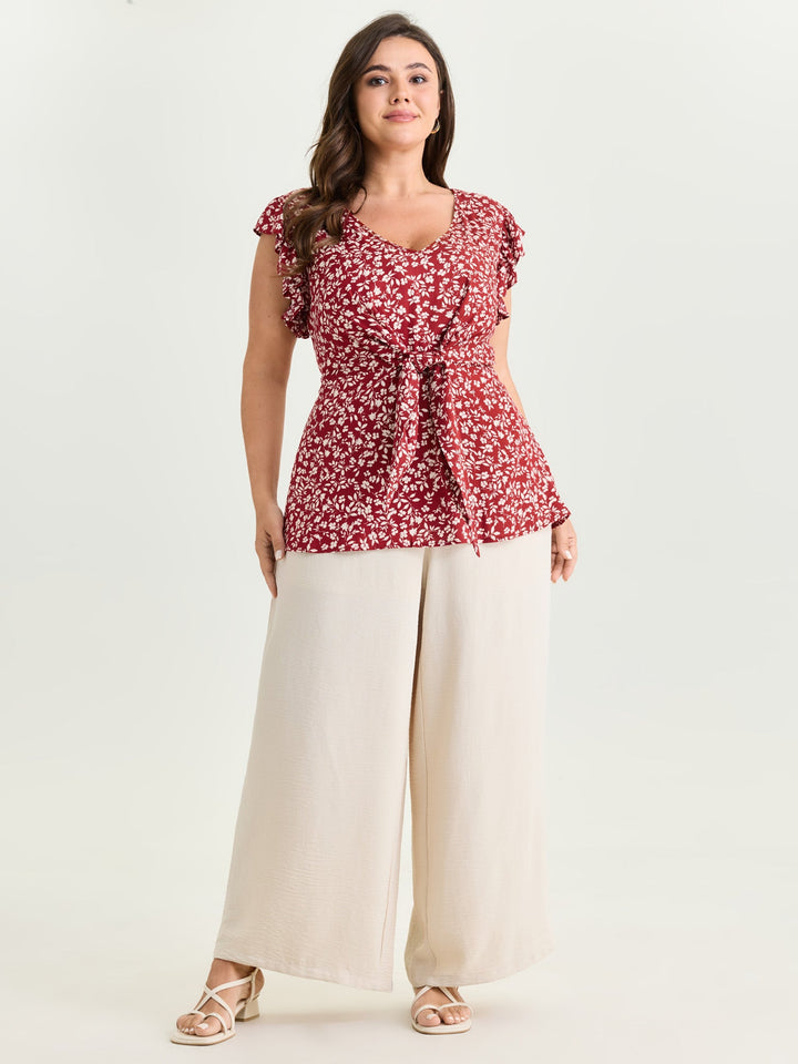 Floral Print Knotted Front Blouse