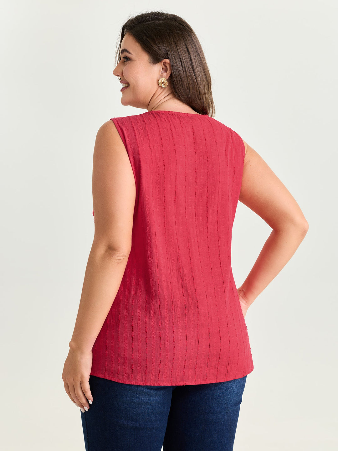 Cotton Floral Lace Detail Textured Tank Top