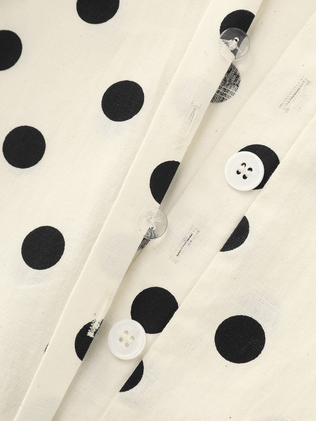 Cotton Linen Polka Dots Side Tie Collared Romper