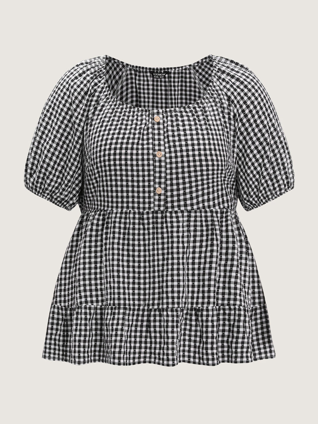 Checked Print Button Detail Fit And Flare Blouse