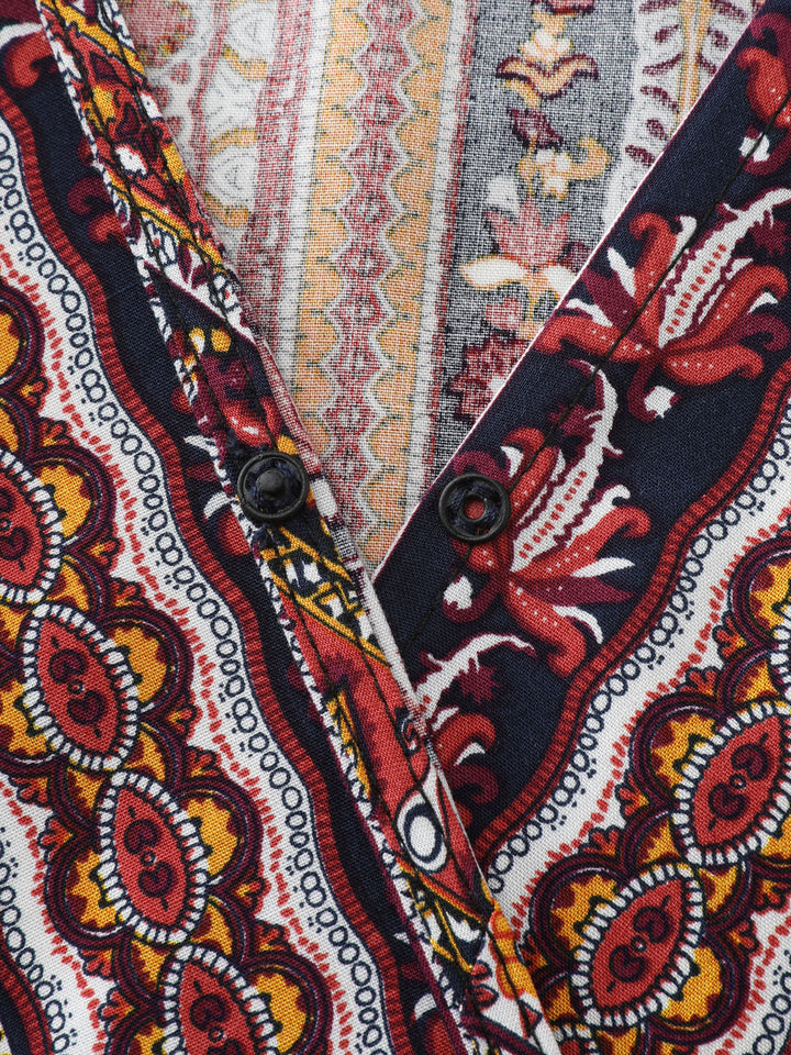 Boho Striped Print Handkerchief Hem Blouse