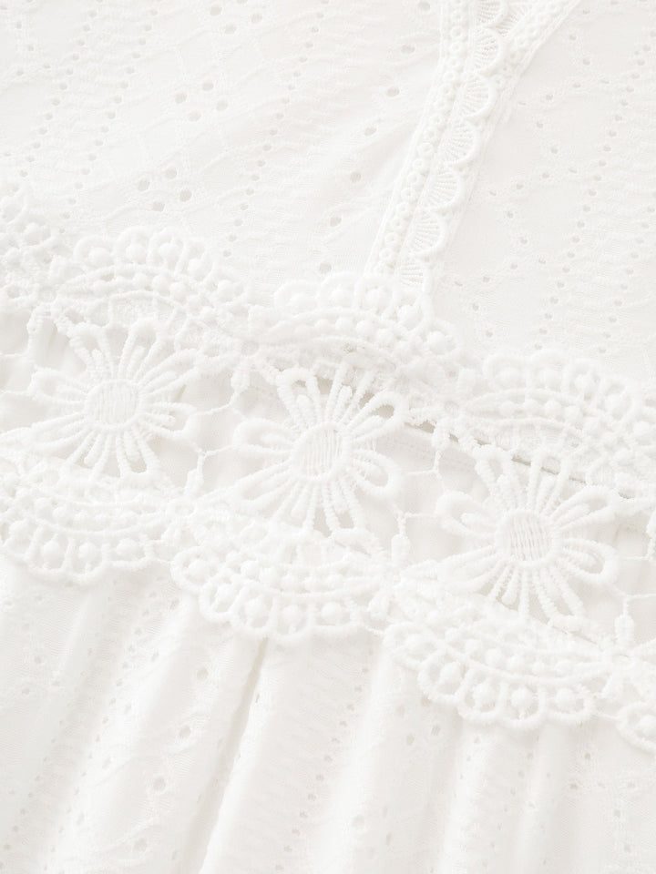Eyelet Trim Cut-Out Waist Midi Dress