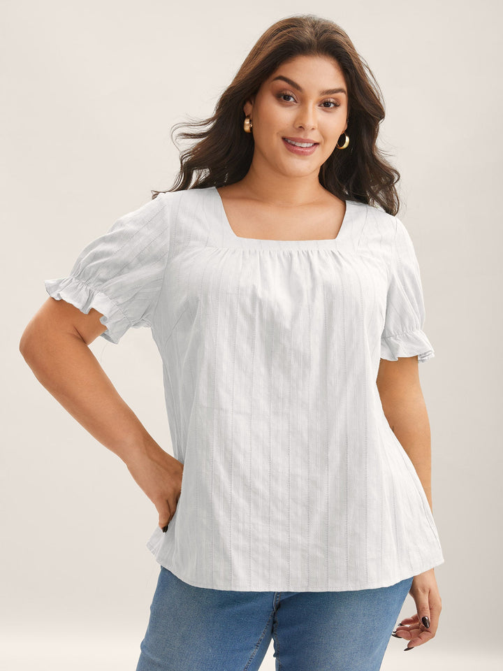 Cotton Square Neck Ruffled Sleeve Shirt