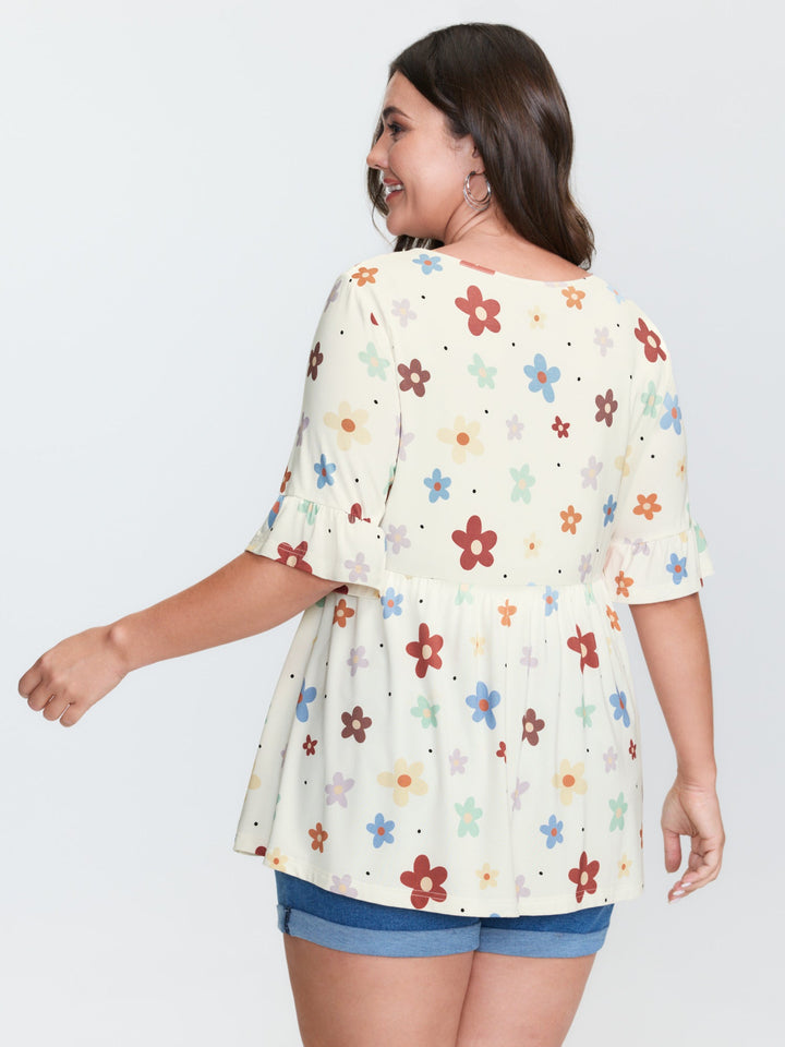 Floral Print Stretchy Knit Top