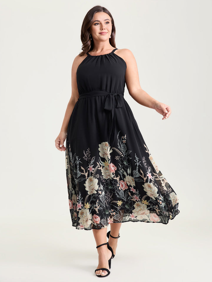 Budding Romance Halter Neck Stretchy Waist Midi Dress