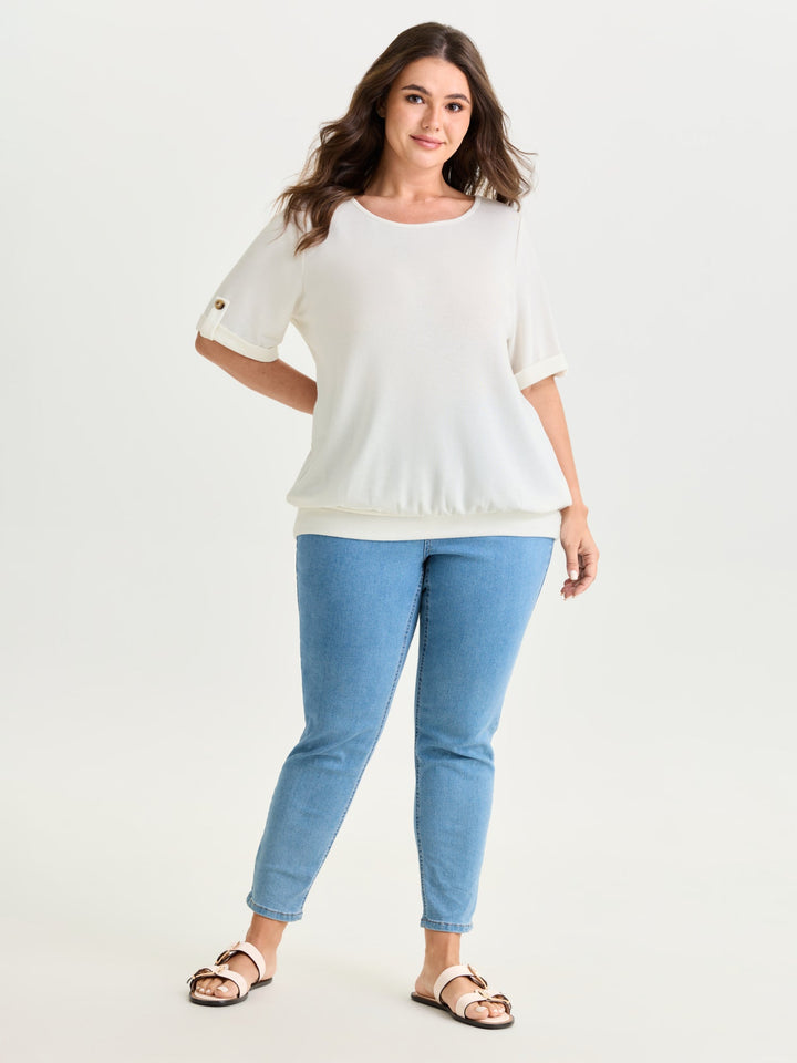 Stretchy Plain Folded Cuff Sleeve T-Shirt