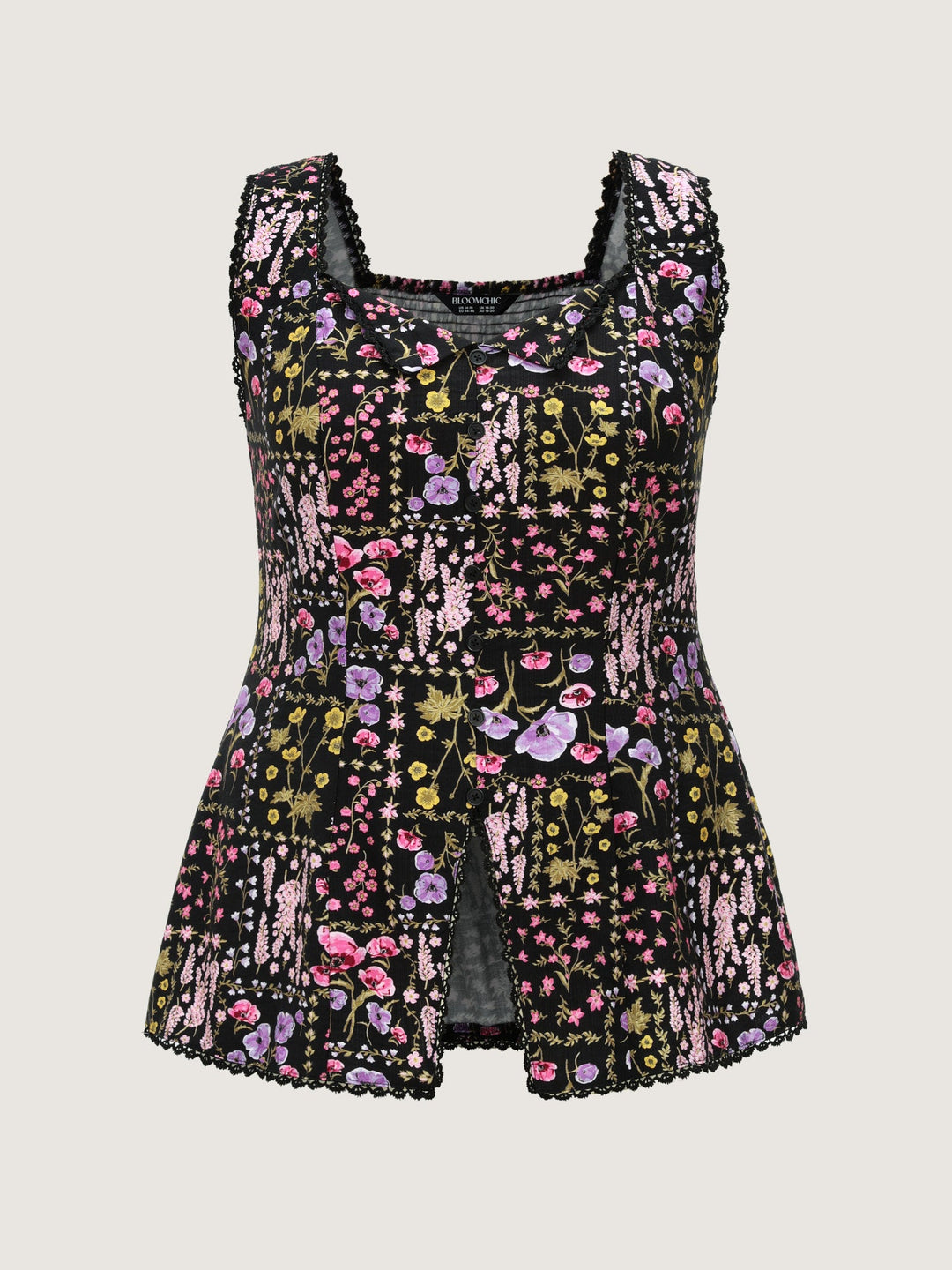 Floral Print Lace Trim Tank Top
