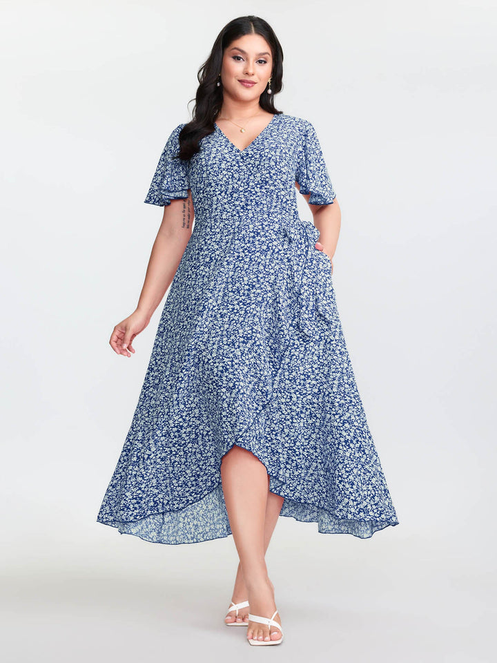 Ditsy Floral Print Flared Sleeve Maxi Dress