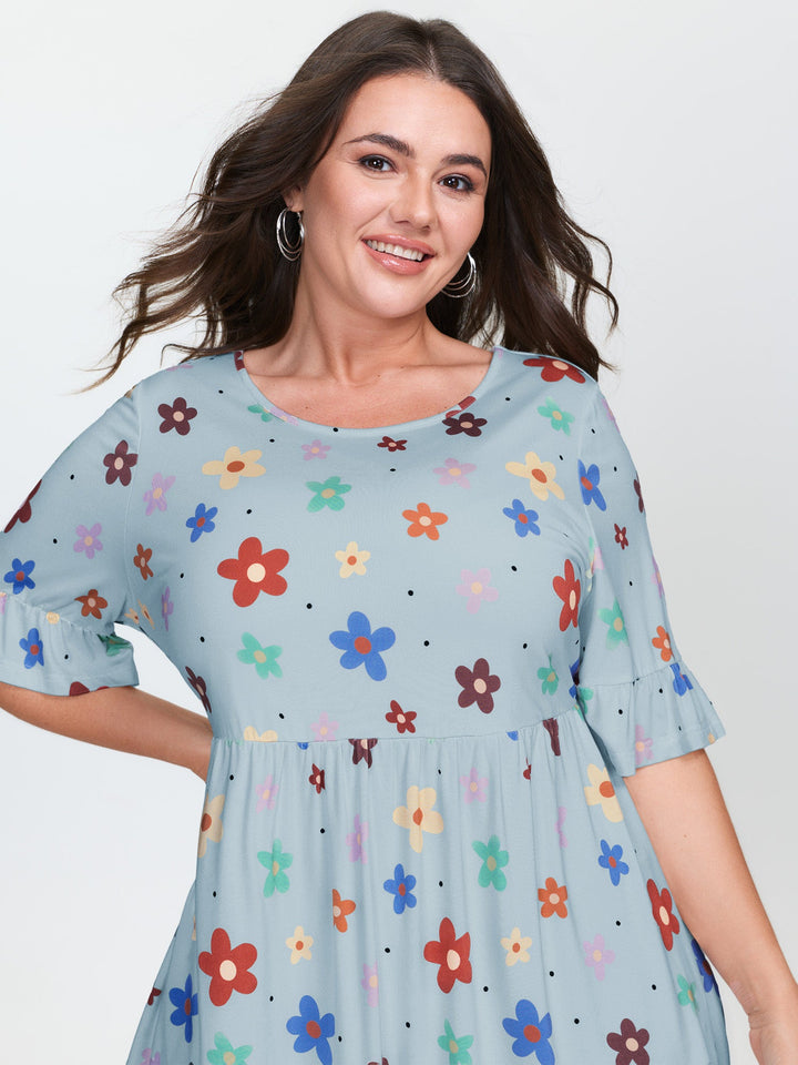 Floral Print Stretchy Knit Top