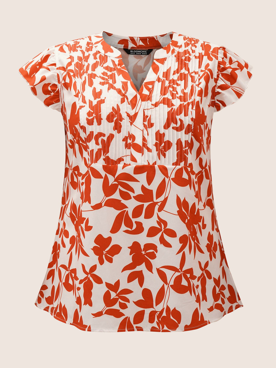Silhouette Floral Print Notched Collar Pleated Blouse