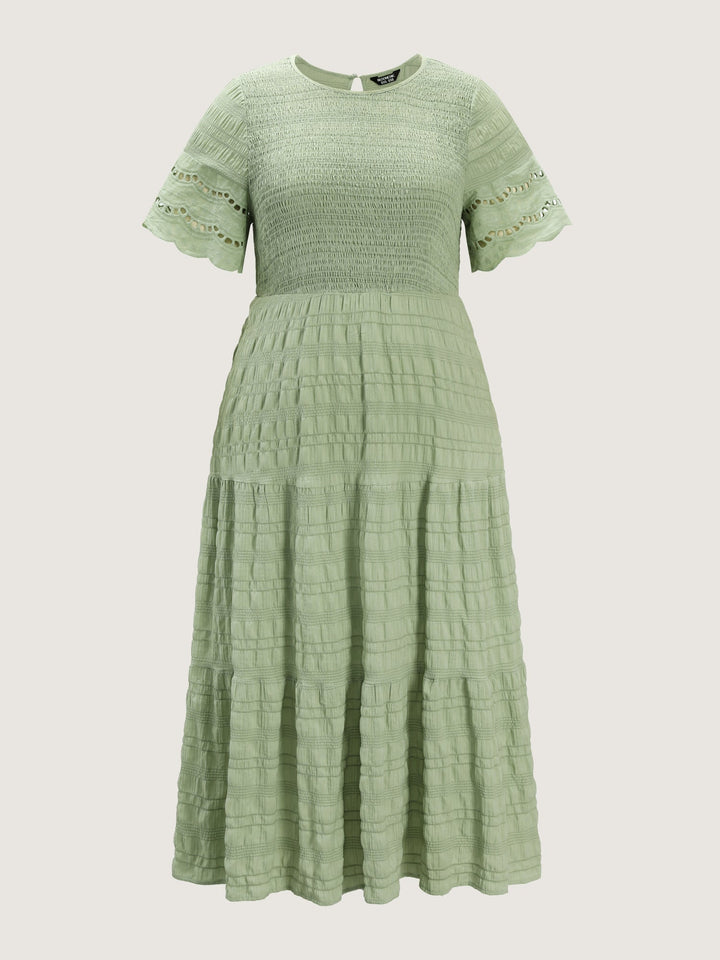 Shirred Lace Flounce Sleeve Tiered Maxi Dress