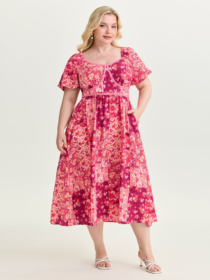 Floral Print Bust-Defining Shirred Midi Dress