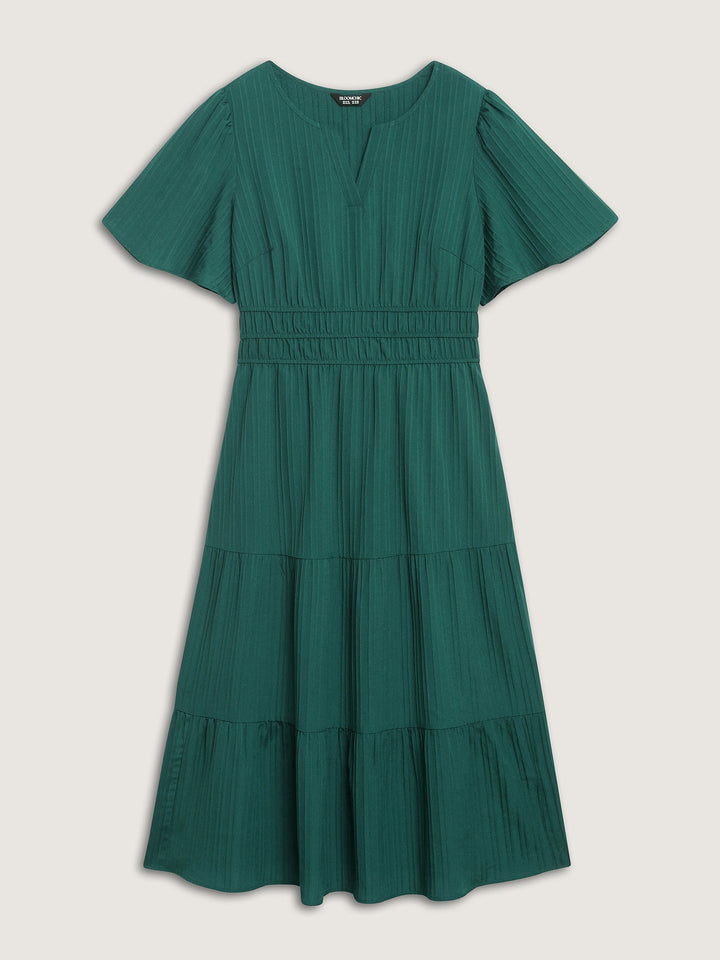 Textured Shirred Cinched Waist Maxi Dress