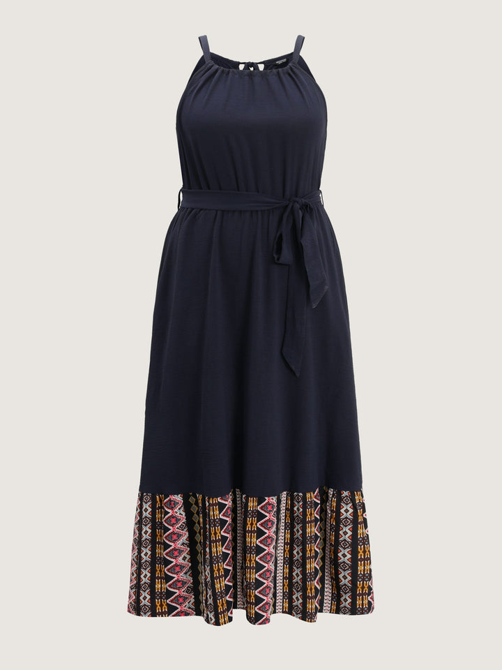 Colorful Boho Striped Hem Halter Neck Maxi Dress