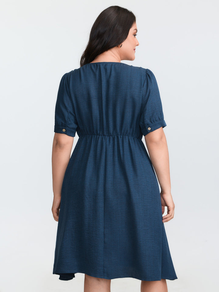 Floral Embroidered Neckline Textured Mini Dress