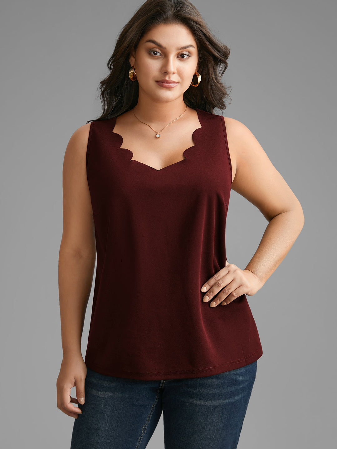Solid V Neck Laser Cut Tank Top
