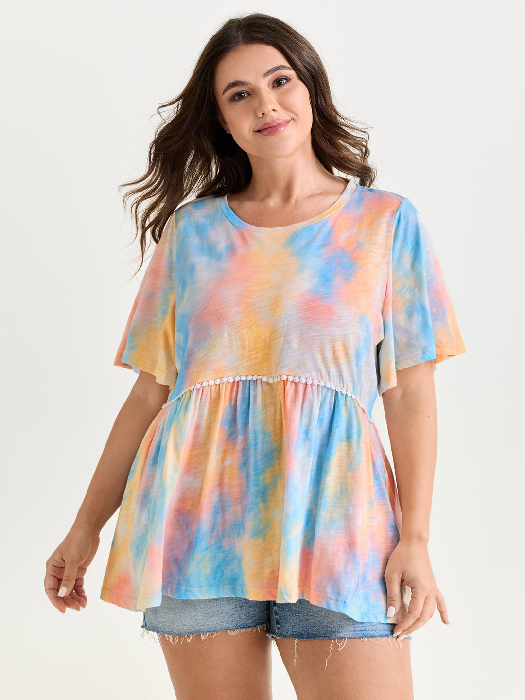 Cotton Color Gradient Fit And Flare Knit Top