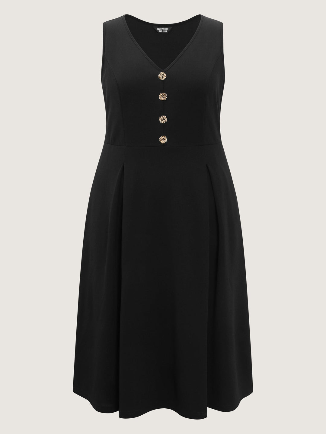 Floral Gold Button Pleated Midi Dress