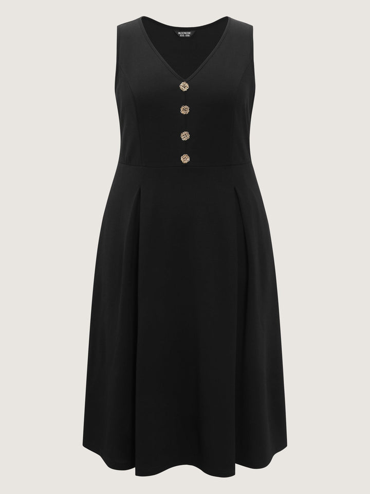 Floral Gold Button Pleated Midi Dress