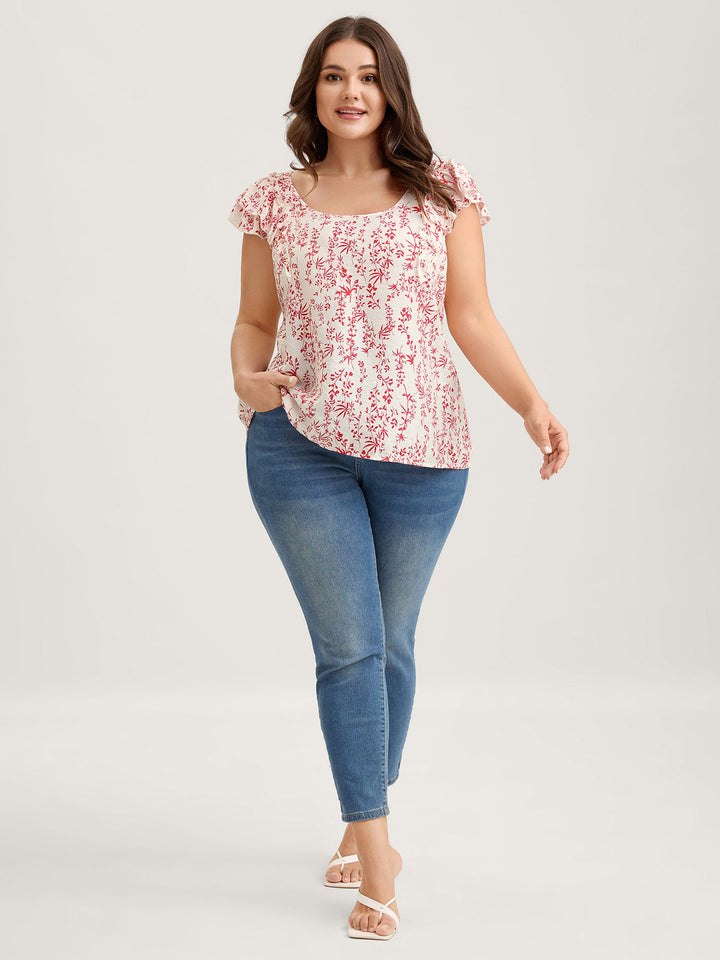 Sweet Floral Bow Back Flutter Blouse