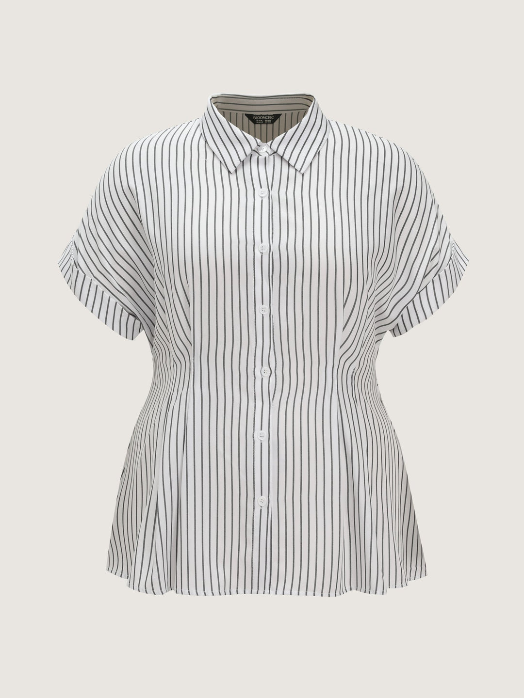 Striped Print Cinched-Waist Button-Down Shirt