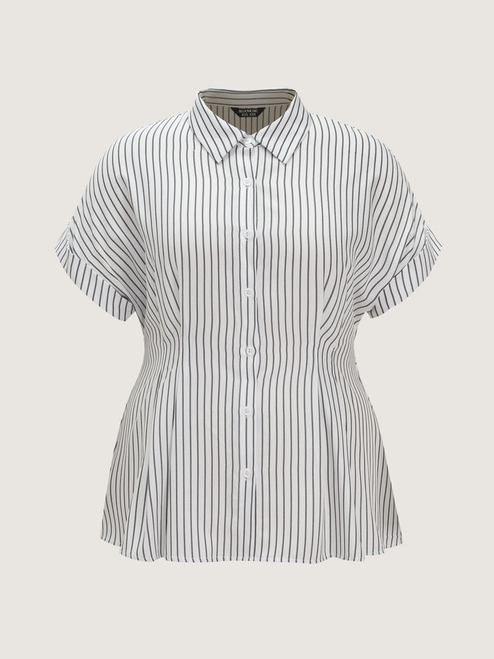 Striped Print Cinched-Waist Button-Down Shirt