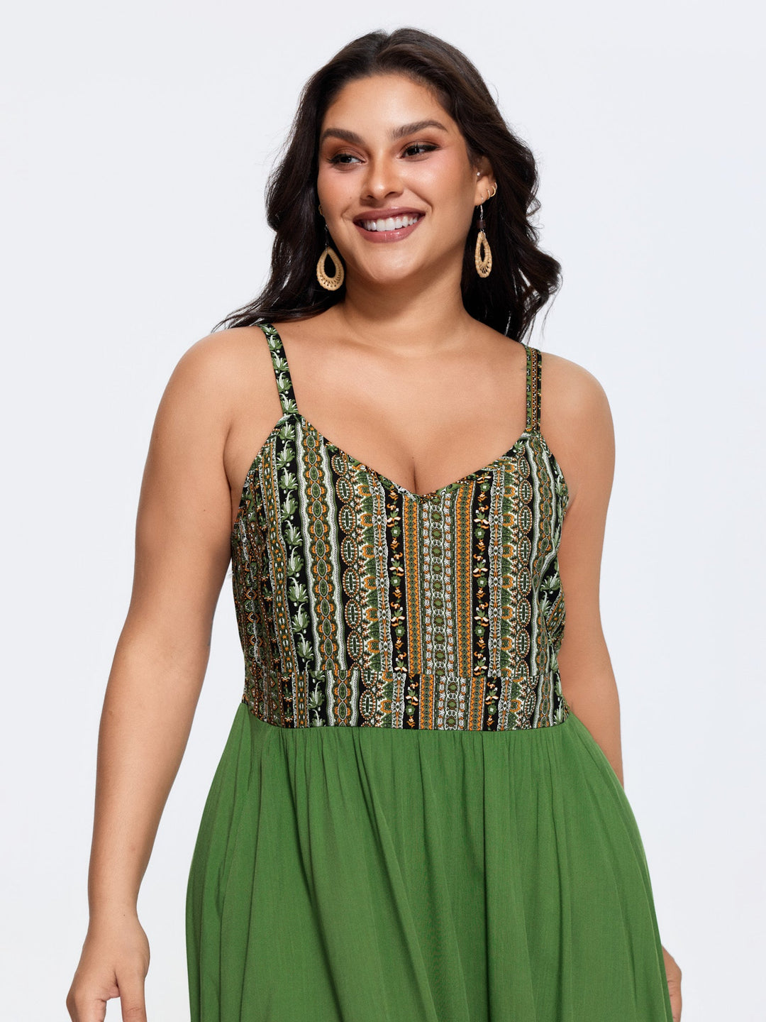 Boho Striped Lace Trim Midi Dress