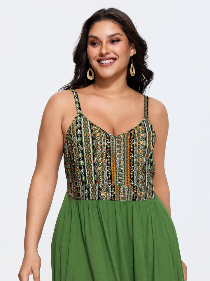 Boho Striped Lace Trim Midi Dress