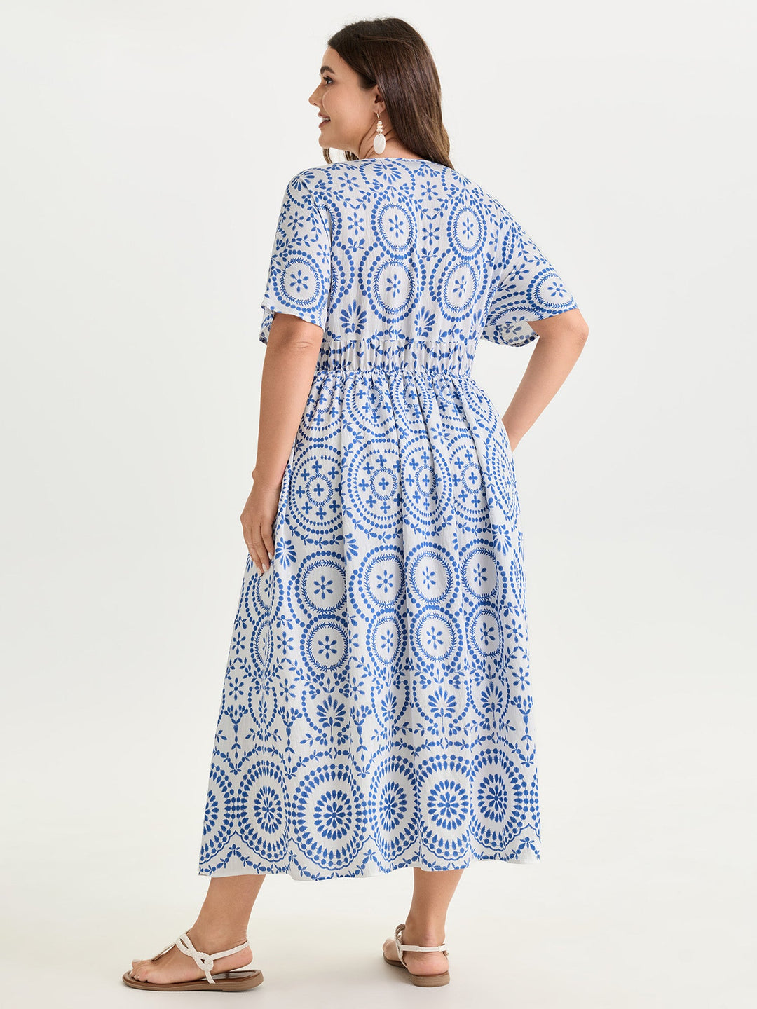 Geometric Print Deep V-Neckline Maxi Dress