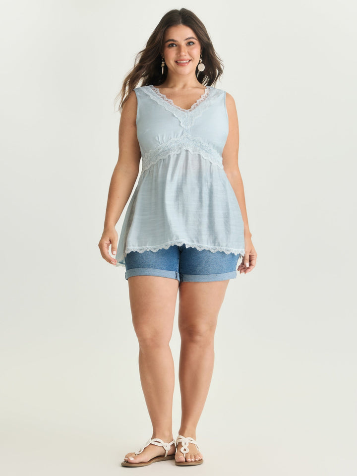 Lace Neckline Plain Blouse