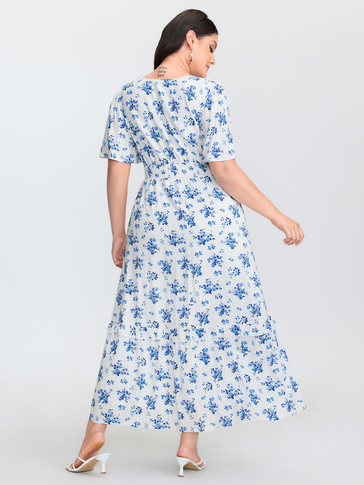 Floral Print Cut-Out Twisted Midi Dress