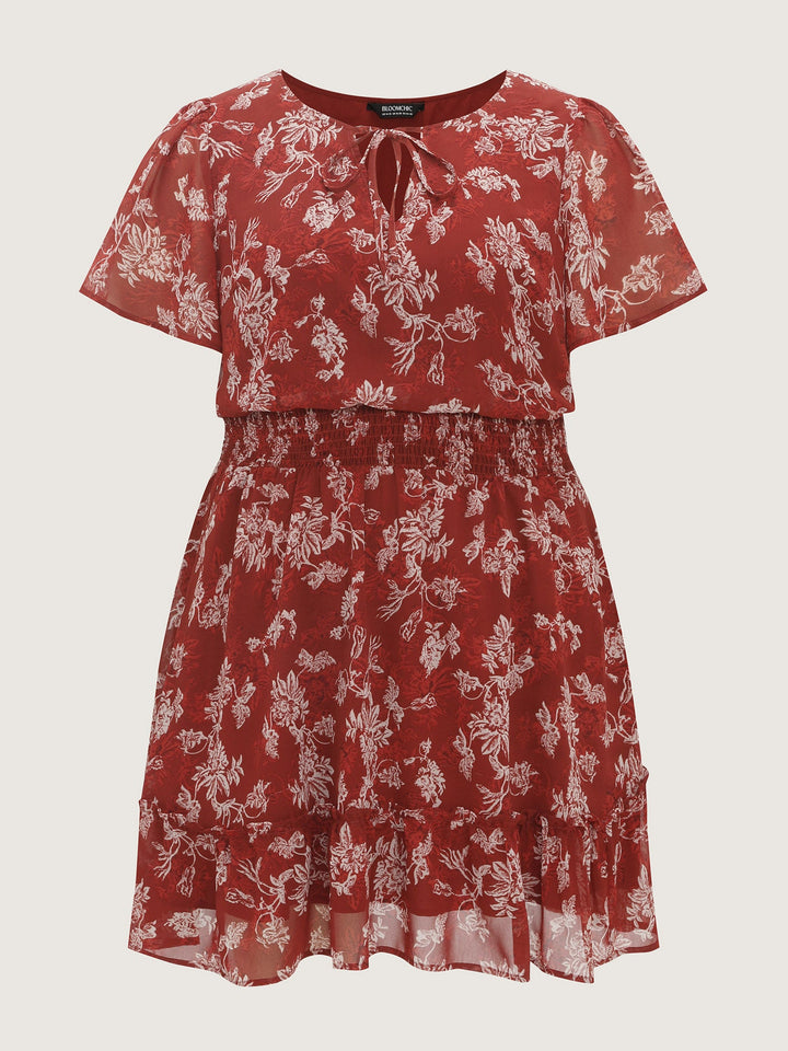 Floral Print Shirred Waist Mini Dress