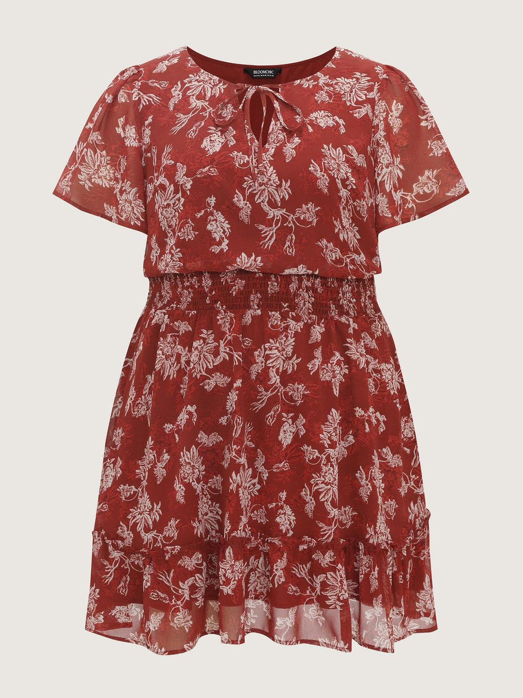 Floral Print Shirred Waist Mini Dress
