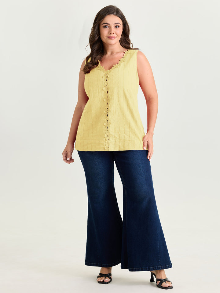 Cotton Floral Lace Detail Textured Tank Top