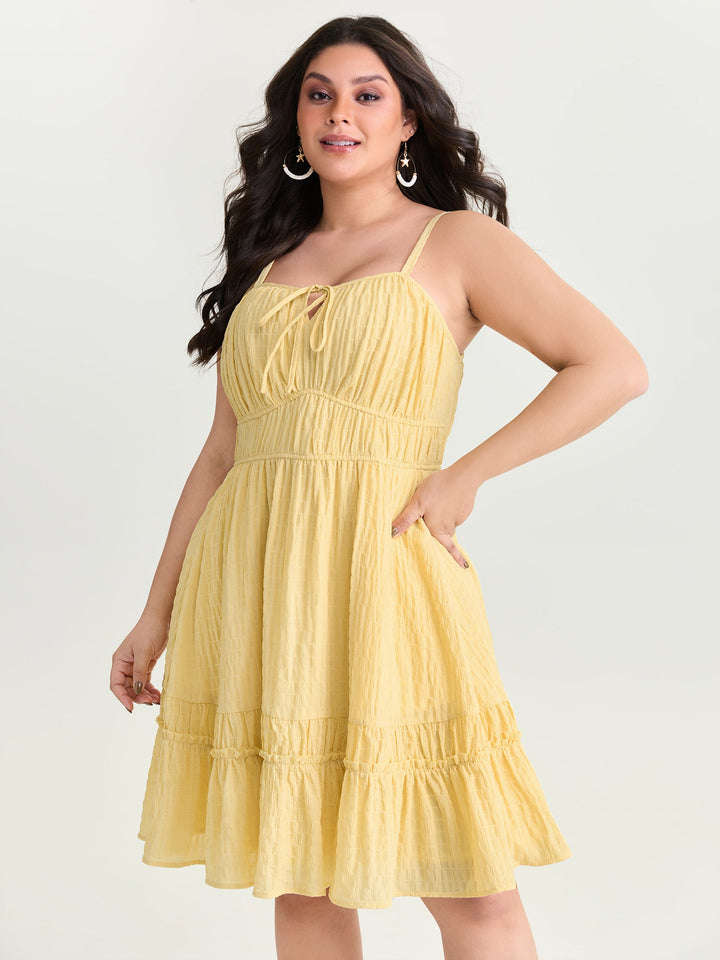 Cinched-Waist Ruffled Hem Mini Dress