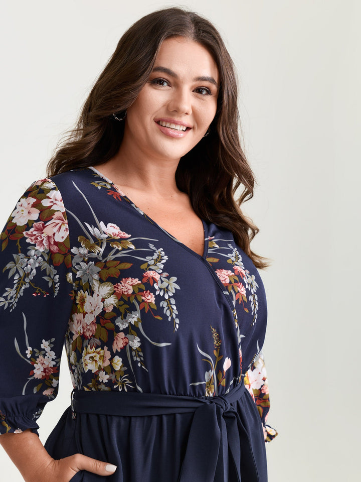 Floral Contrast Belted Wide-Leg Jumpsuit