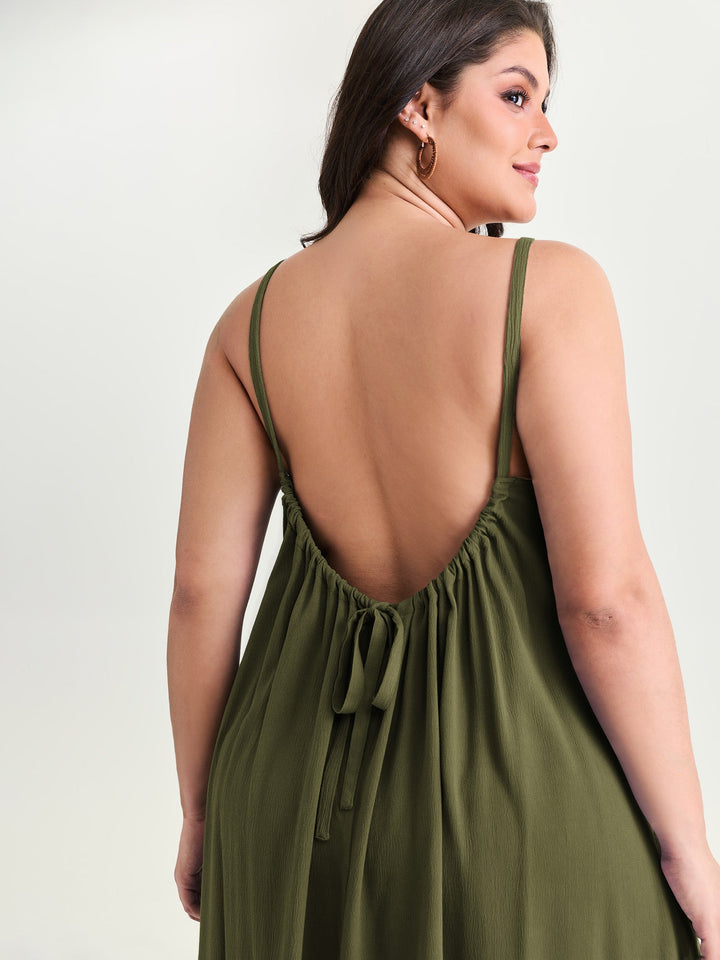 Backless Flowy Cami Plain Midi Dress