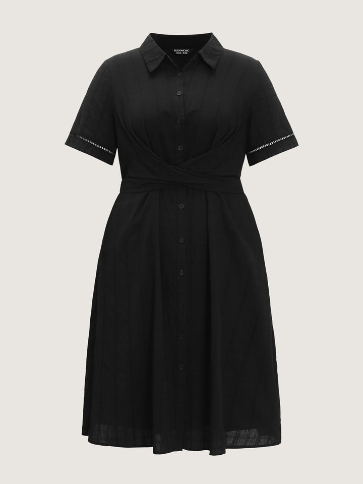 Pure Cotton Textured Overlap Waist Midi Dress