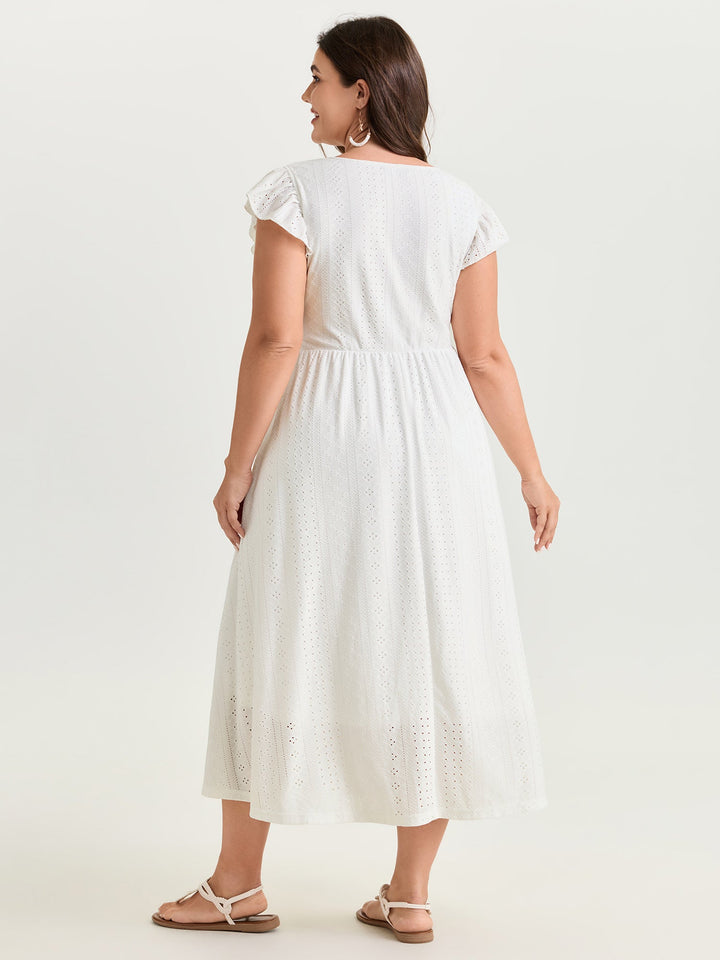 Eyelet Trim Cut-Out Waist Midi Dress