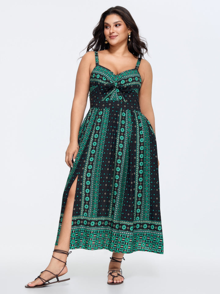 Boho Print Color Contrast Cami Maxi Dress