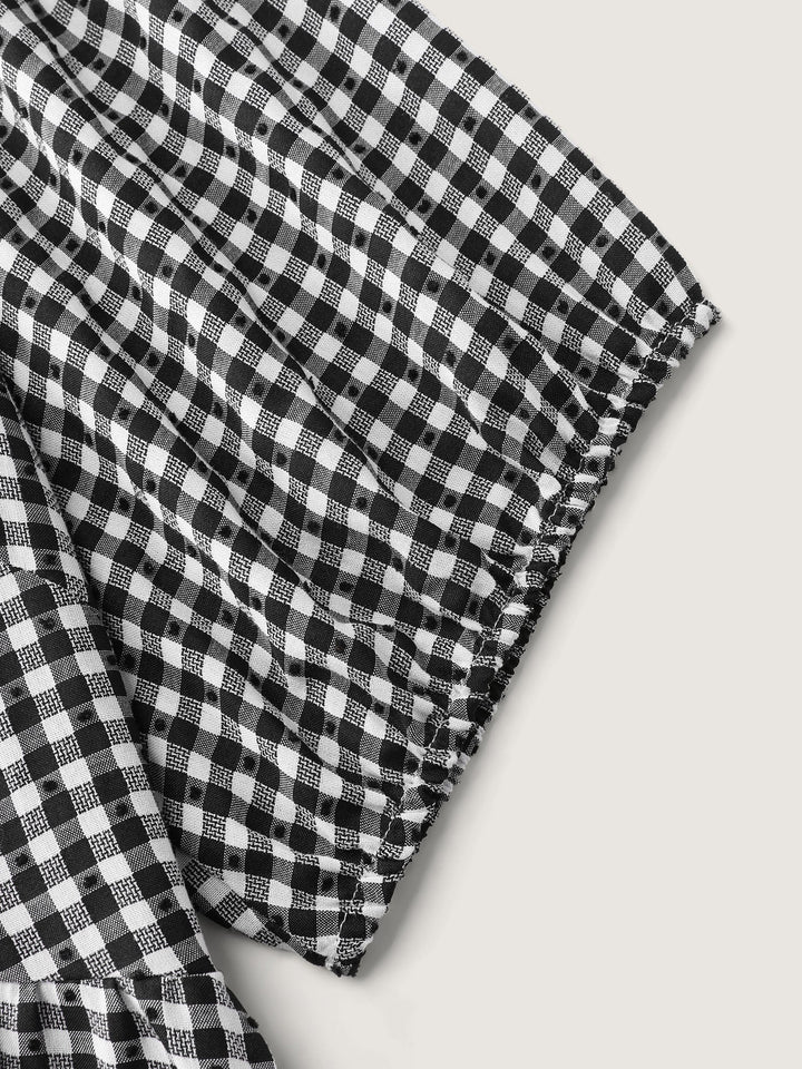 Checked Print Button Detail Fit And Flare Blouse