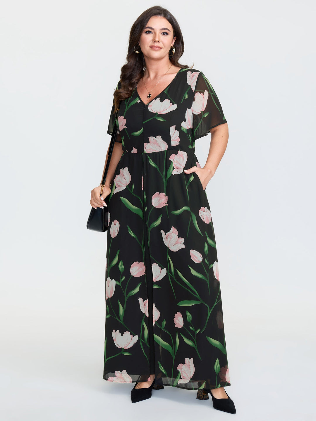Hidden Zipper Floral Layered Pockets Jumpsuit