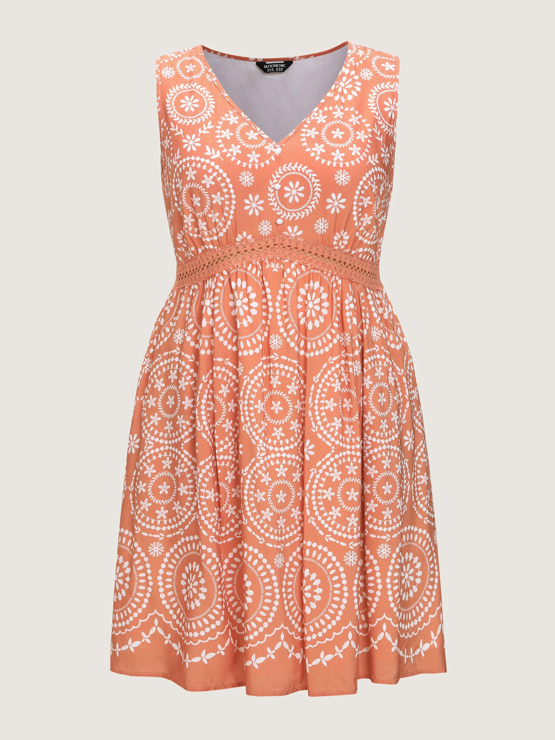 Geometric Print Deep V-Neckline Mini Dress