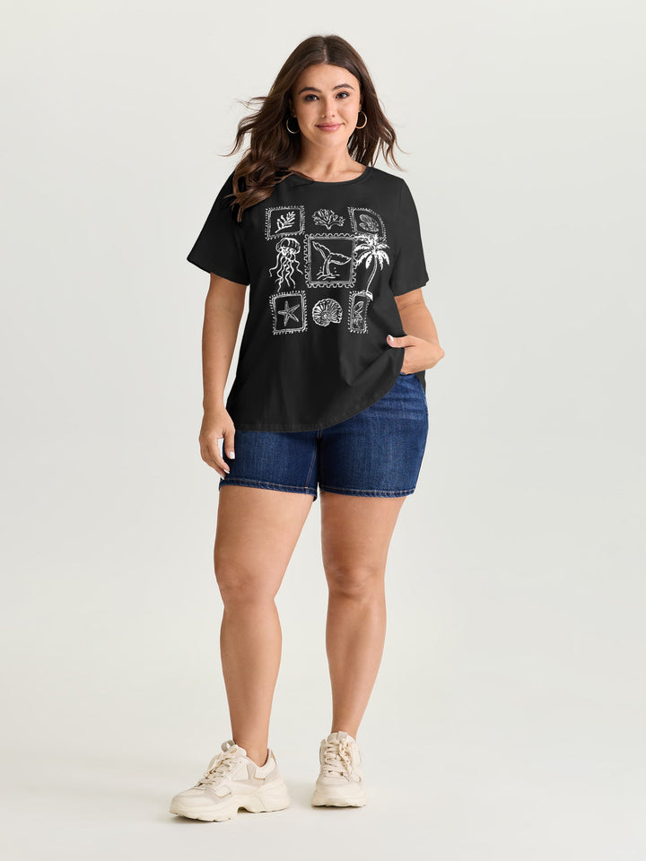 Cotton Ocean Calling Plain T-Shirt