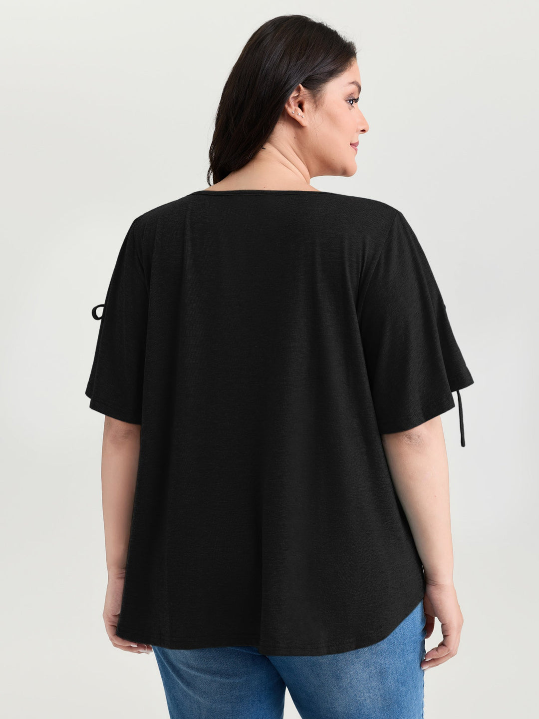 Supersoft Pleated Knot-Tie Sleeve T-Shirt