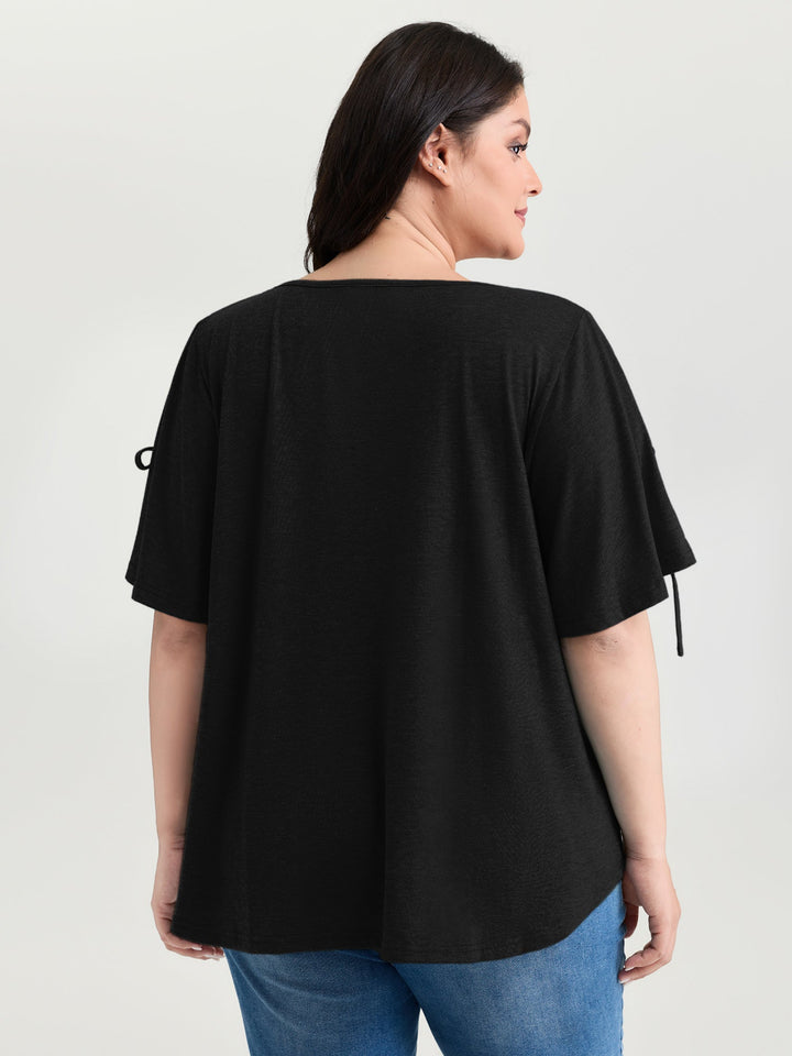 Supersoft Pleated Knot-Tie Sleeve T-Shirt
