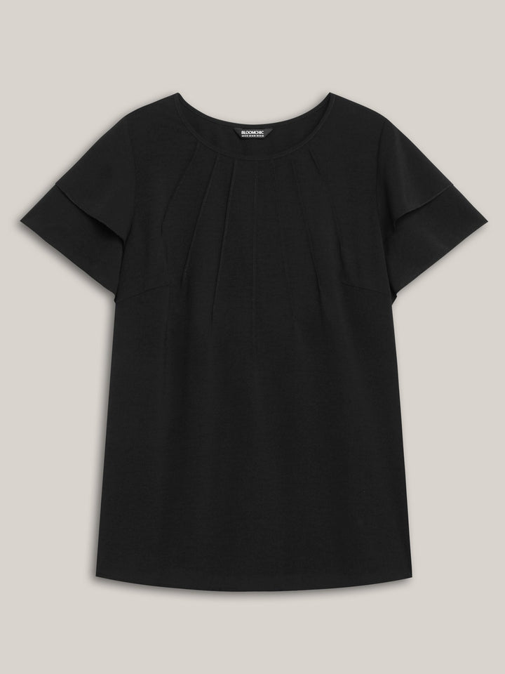 Toothpick Pleat Layered Flutter Sleeve Blouse