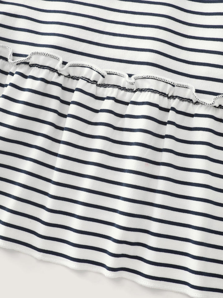 Striped Print Ruffled Hem Long T-Shirt